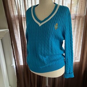 Ralph Lauren Active Cotton V-neck Preppy Cable Knit Sweater